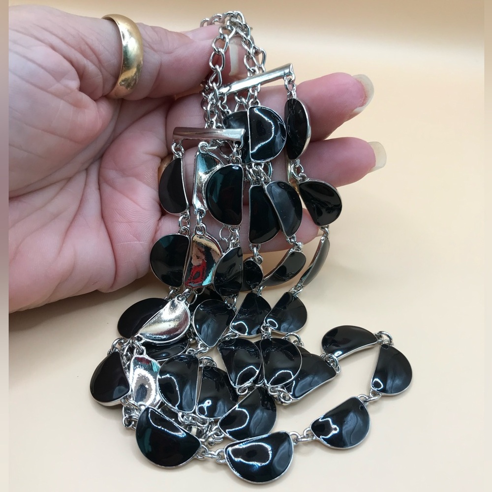 Silver-Tone & Black Enamel Multi-Layer Necklace - Picture 8 of 8